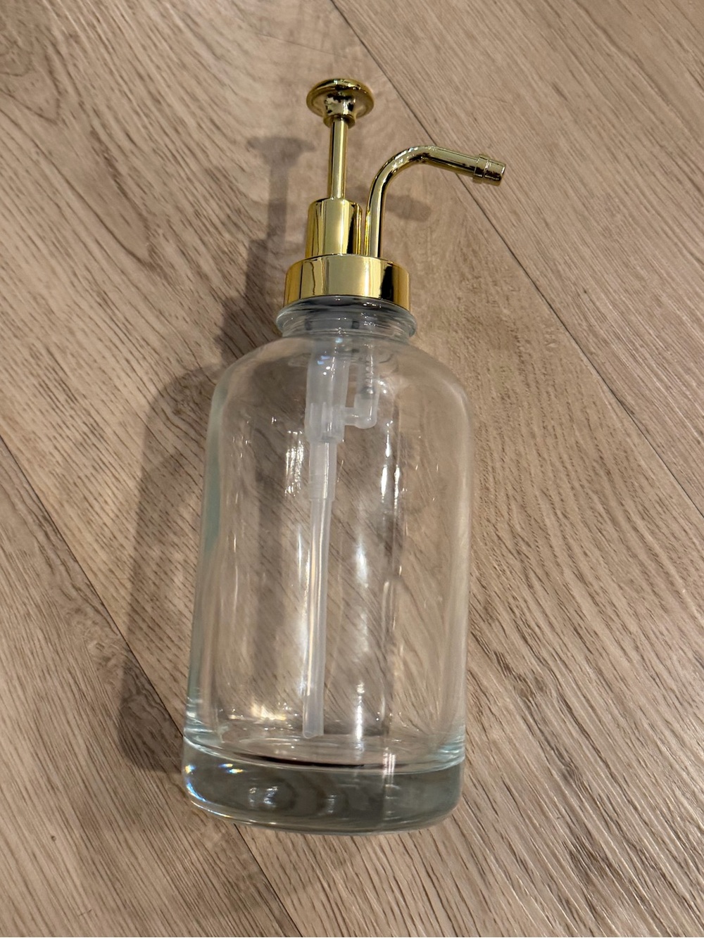 NWOT Glass Soap or Syrup Dispenser with Gold Pump - Clear